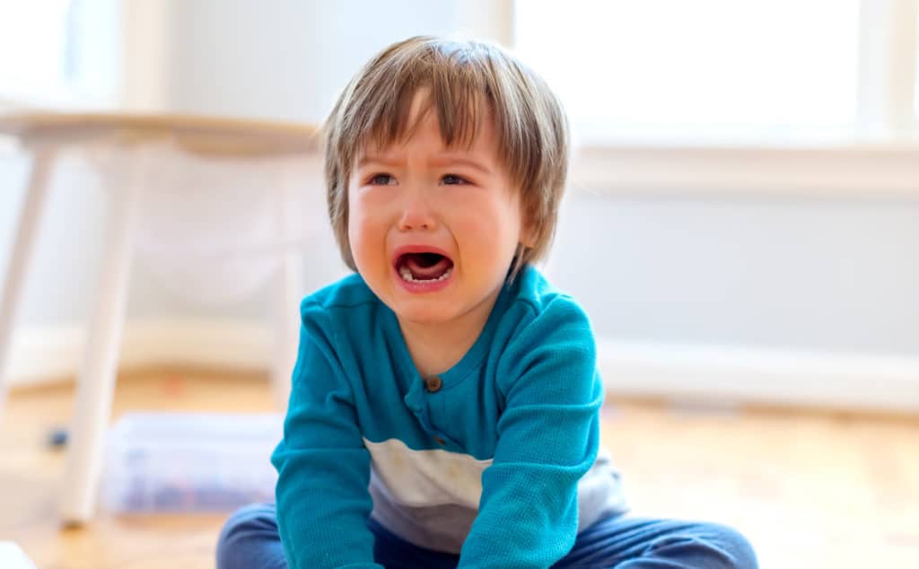 Little kid crying on the floor